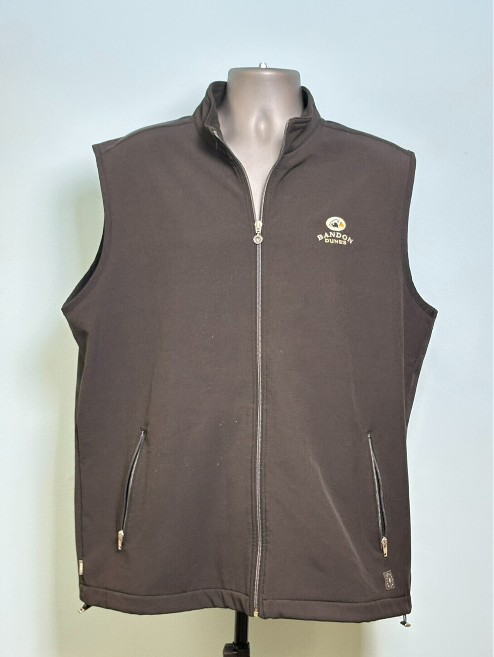 Linksoul Mens XL Bandon Dunes Golf Vest Black Fleece Lined Softshell Full Zip